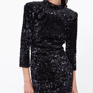ZARA BASIC Black Sequin Open Back Dress